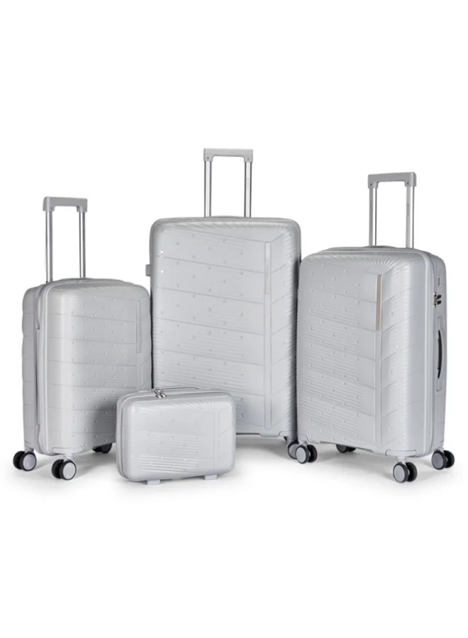 ليمرا طقم شنط سفر مكون من 4 حقائب أمتعة بعجلات و بتصميم صلب وقوي مصنوع  من مادة البولي بوربلين لون فضي